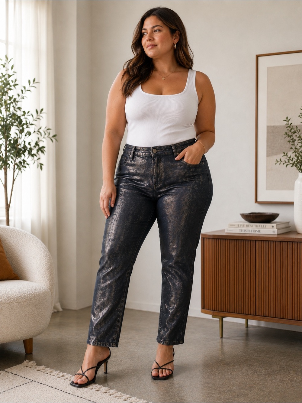 NWT Circus NY Hypnotized High Rise Slim Straight Metallic Denim Jeans 32